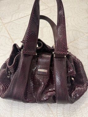 Michael Kors made in Italy Burgundy Python Rehearsal Drawstring Shoulder Bag
